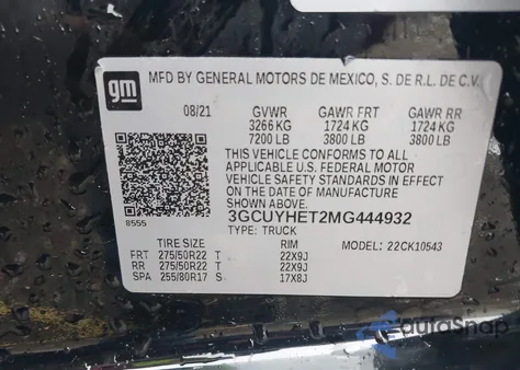 2021 Chevrolet Silverado 1500 4Wd Short Bed High Country из США, поврежденный, VIN 3GCUYHET2MG444932